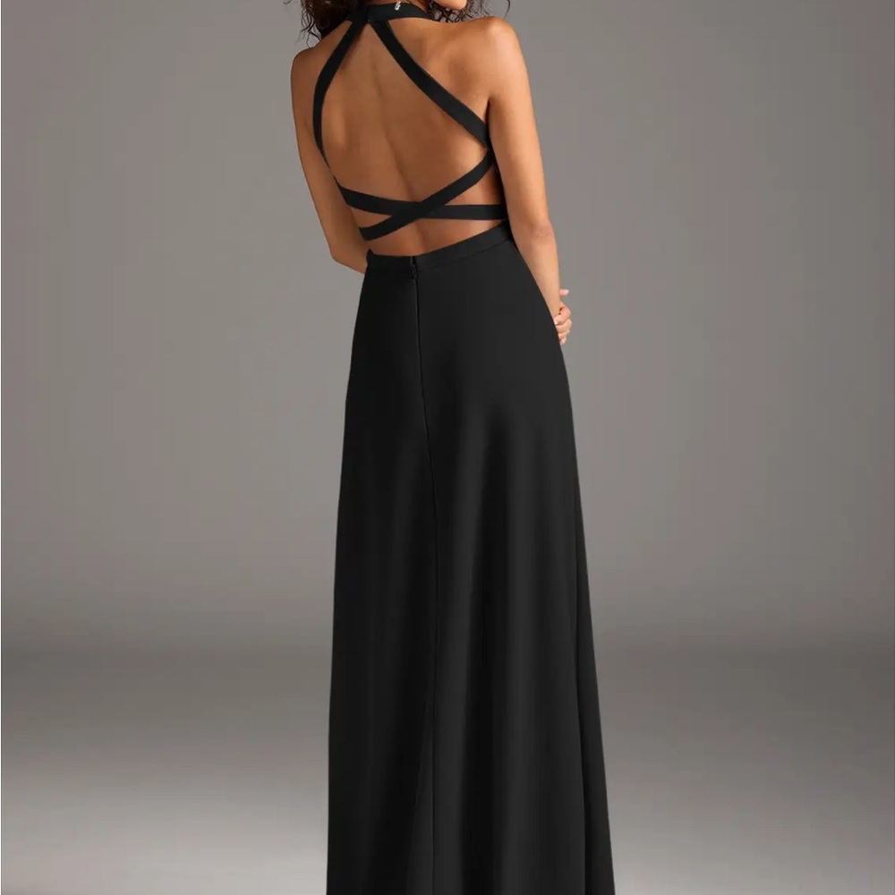 Azazie Black Sheath Halter Dress Night Out - Picture 2 of 11